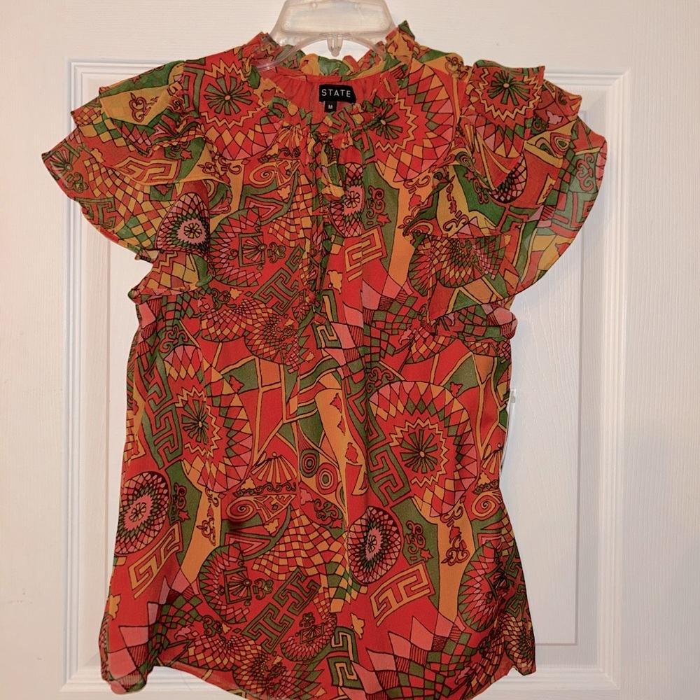1. State NWT lightweight ruffled short sleeve multicolored top, Medium